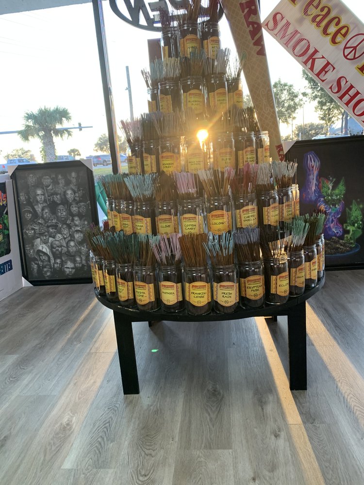Incense and fragrance products on display at PeacePipe Smoke Shop.